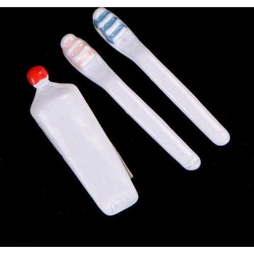 3pcs/set mini toothpaste toothbrush Toy Kids Best Gift 1:12 dollhouse miniature Bathroom Accessory
