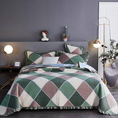 Super soft velvet Quilting plaid bed cover Bedspread Bed Sheet Bed Cover Pillowcase Bedding Set 3pcs
