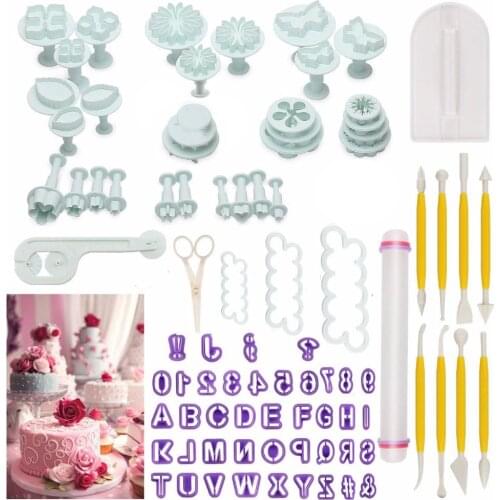 87pcs Fondant Cake Mould Sugarcraft Alphabet Letters Cutters Cake Decorating Tools Cutters Icing Modelling Tool Kit Rolling Pin