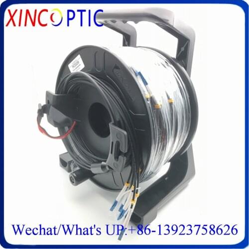 8F,MM,OM3-300,50/125,4.8mm,8Cores LC/SC/FC/STUPC LSZH/TPU Armored Fiber Optic Patch Cord Black Cable,100M With PCD235 Drum/Roll