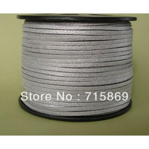 Free Shipping 100 YARD (92Meters) 3 mm x 1.5mm Metallic Silver Gray Flat Faux Suede Leather Cord For DIY Necklace And Bracelet