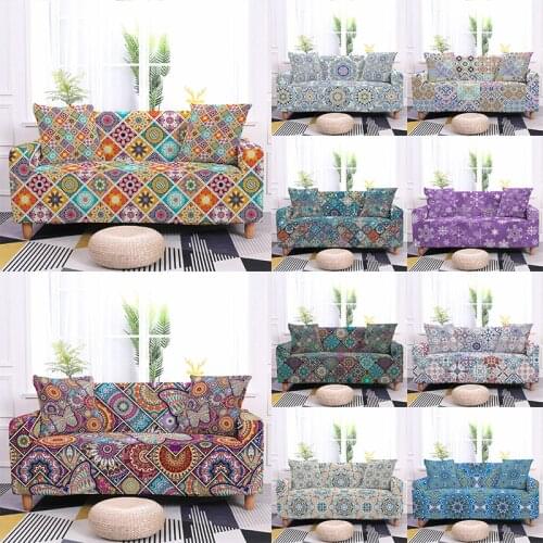Printed Mandala Sofa Silpcover Cover Sectional Fully-wrapped Couch Cover All-inclusive Elastic Sofa Protector for Living Room