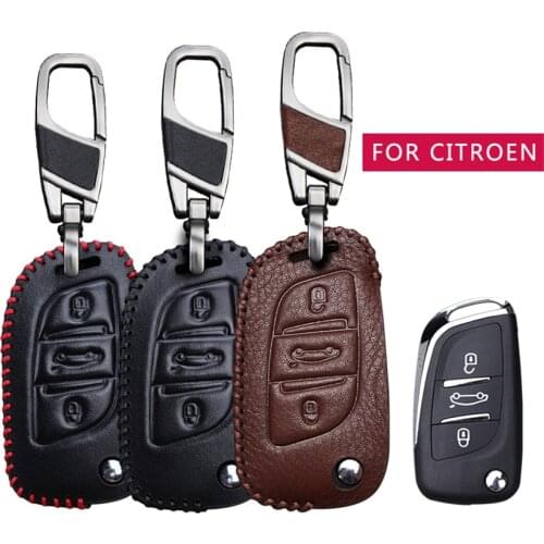 Genuine Leather Car Key Case Cover For Citroen C4 Grand Picasso Berlingo C4 Cactus C5 X7 Aircross C2 C3 C6 Key Ring Accessories