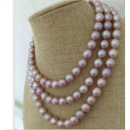 ELEGANT 7-8mm baroque lavender pearl necklace 36inch 50"
