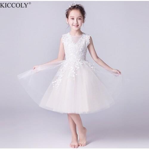 Elegant Appliques Flower Girl Dress Party Pageant Gown Lace Sleeveless Princess Wedding Gown Kids First Communion Dresses