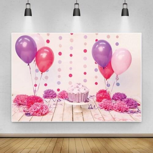 Laeacco White Wooden Floor Happy Baby Birthday Backdrops For Photography Balloons Flowers Portrait Background Photo Studio Shoot