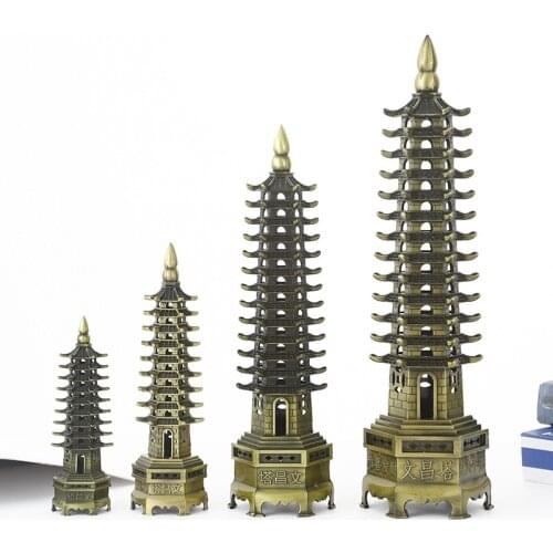 Hot Sale Feng Shui Zinc Alloy 3D Model Chinese Wenchang Pagoda Tower Crafts Statue Souvenir Home Decoration Metal Handicraft