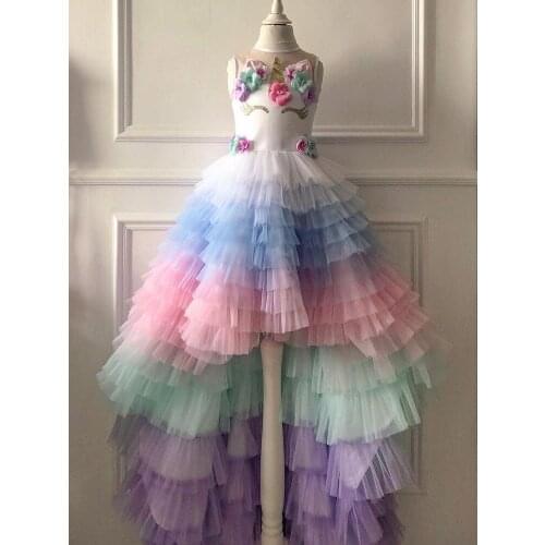 Colorful Tiers 2020 Flower Girl Dresses Sheer Neck Hand Made Flowers Little Girl Wedding Dresses Cheap Communion Pageant Dresses