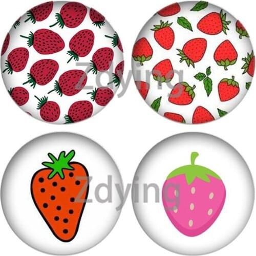 Zdying Red Strawberry 12mm/16mm/18mm/20mm/25mm Round Photo Glass Cabochon Demo Flat Back DIY Making Jewelry Findings