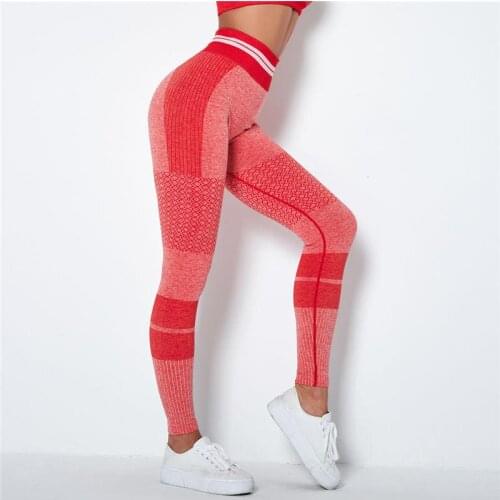 High Waist Yoga Leggings Energy Seamless Sports Pants Striped Knitted Gym Leggings Quick Dry Running Pants Breathable Leggins
