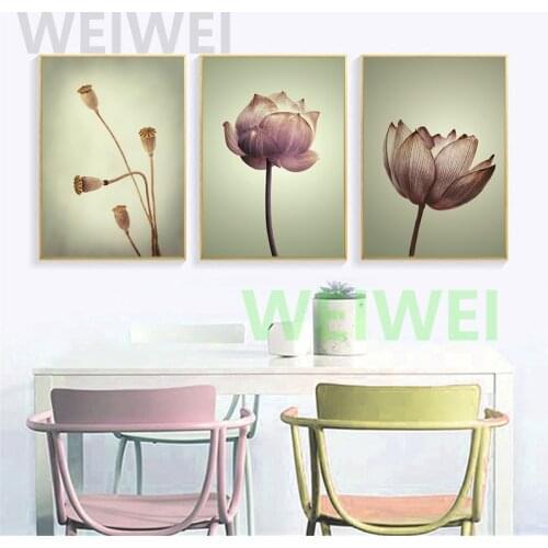 Lotus Painting 3 Pieces Wall Art Canvas Print Wall Pictures for Living Room Decoration Vintage Poster Flowers Plant Floral Print