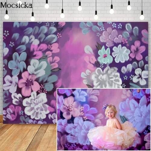 Mocsicka Purple Vintage Floral Photography Backdrop Hand Painted Flowers Birthday Portrait Photographic Studio Photo Backgrounds