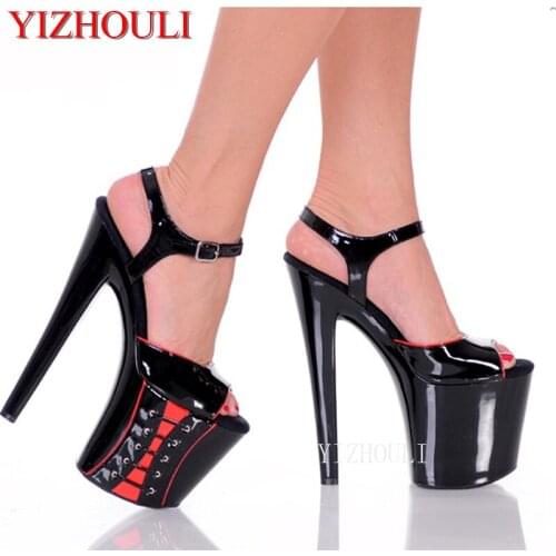20cm Fashion sexy skinny super star shoes, 8-inch heels, summer sandals baking paint, fine ribbon decorations