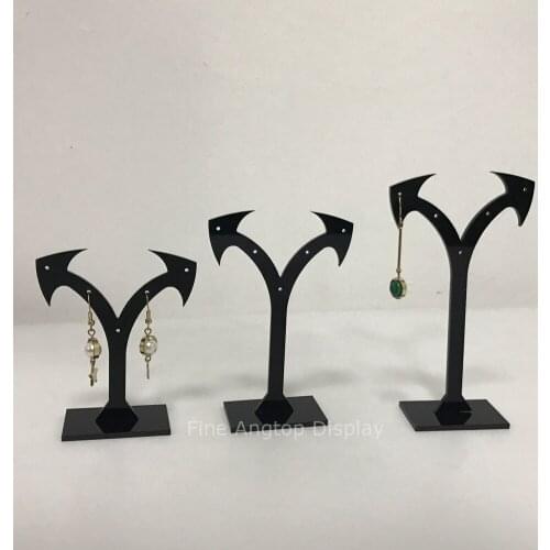 Pack of 3 Black Acrylic Jewelry Display Arrow Shaped T Stand for Stud Dangle Hoop Earrings Square Base
