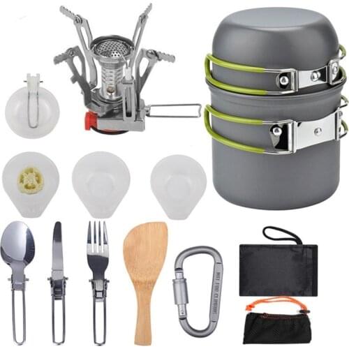 Camping Picnic Cookware Set Outdoor Tableware Pots Individual Kitchenware Orange Handle For 1-2 People