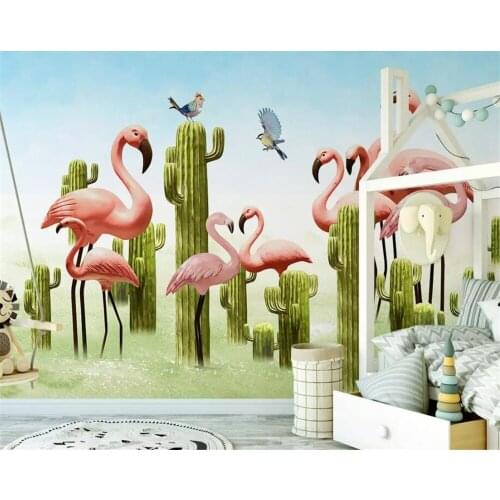 Beibehang Custom wallpaper mural Nordic small fresh 3D cactus flamingo background wall painting papel de parede 3d wallpaper
