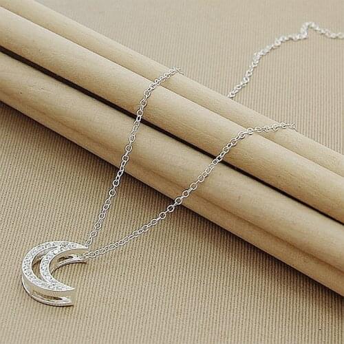 925 Silver Necklace Fashion Zircon Moon Charm Pendant Necklace for Women Wedding Party Jewelry Gifts