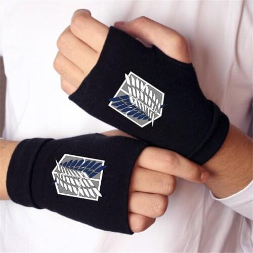 Anime Attack on Titan Winter Warm Cotton Half Finger Gloves Touch Screen Kids Adults Fingerless Gloves Cosplay Accessories