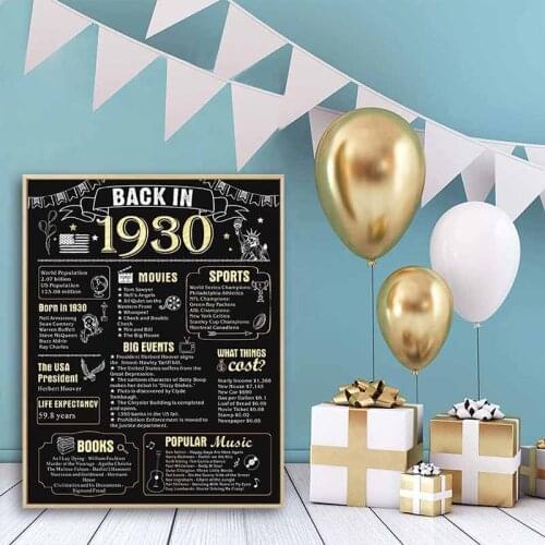 90/80 Years Ago Poster Birthday Party Decoration Wedding Anniversary Wall Art Canvas Painting Living Room Home Decor Unique Gift