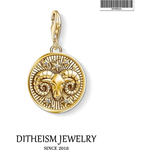 Zodiac Sign Arie Charms Pendant,2019 Fashion Jewelry 925 Sterling Silver Vintage Gift For Women Men Fit Bracelet Necklace Bag
