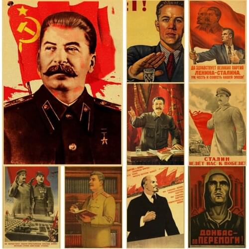 Russian Lenin Joseph Stalin Portrait CCCP USSR Retro Posters Art Painting Kraft Paper Prints Wall Sticker for Room