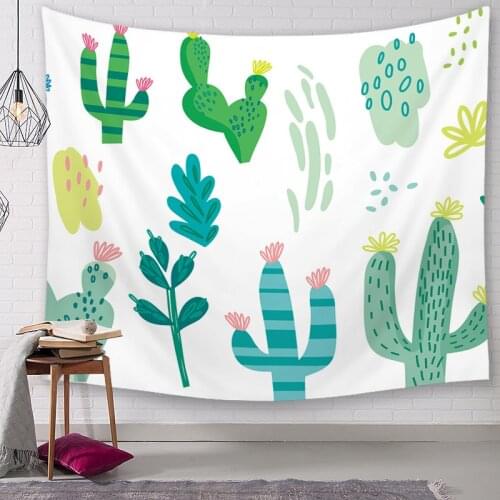Plant Tapestry Bohemia Green Leaves Blue Cactus for Livingroom Photography Wall Decor