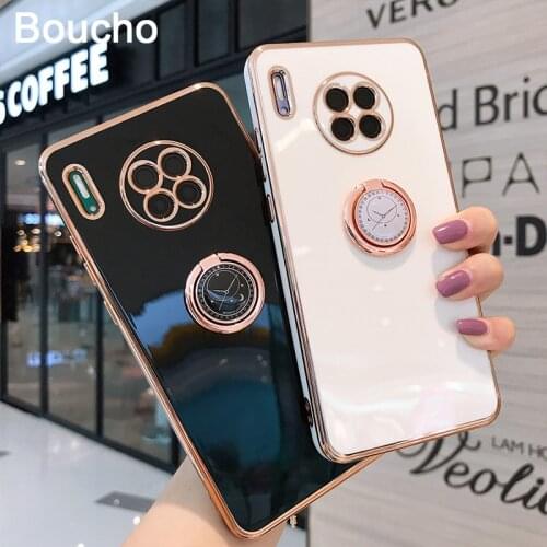 Boucho Luxury electroplate Case For Huawei MATE 40 30 Pro P40 Pro Plus Nova 6 7 SE Honor 30s Phone Holder Ring Grip Case