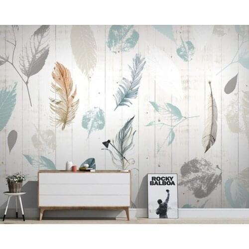 Plant leaf feather modern plank wood modern 3d wallpaper mural Papel de parede for living room TV sofa wall bedroom kitchen cafe