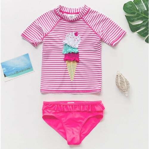 Girls' Tankini Suits 2020 2-Pieces Toddler Girls Stripe Ice Cream Swimsuit Set 1-3Y Children Girls Beach Sports Rash Guard Set