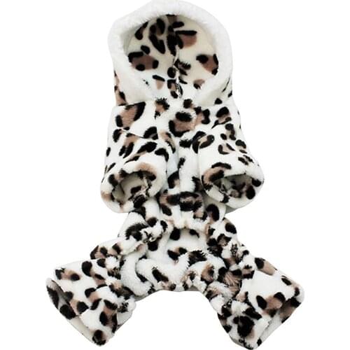 Leopard Warm Winter Pet Dog Puppy Clothes Hoodie Jumpsuit Pajamas Outwear