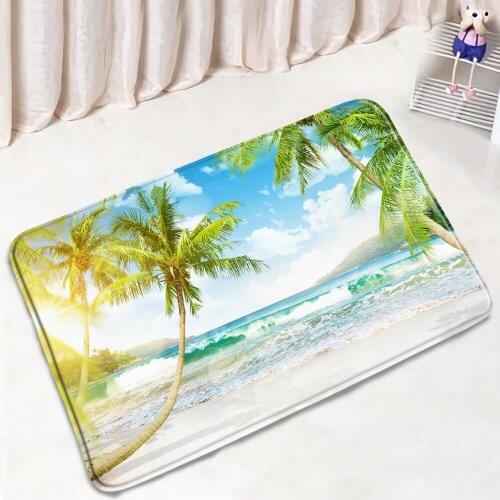 Tropical Landscape Bathroom Mat Ocean Palm Tree Beach Scenery Non-Slip Floor Rug Bedroom Door Mats Bath Kitchen Doorway Carpet
