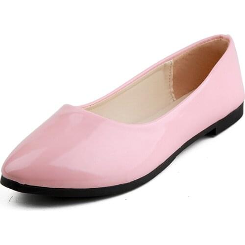 Womens Vulcanized Shoes Flat Shallow Mouth Female Peas Shoes Candy Color Paint Leather Slip-on Spring and Autumn Work Shoes