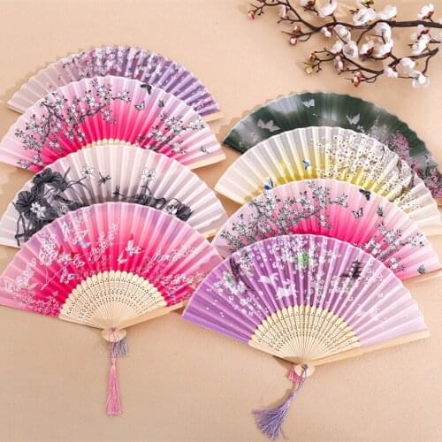 Chinese Japanese Style Silk Flower Fan Folding Fan Home Decoration Ornaments Pattern Art Craft Gift Wedding Dance Hand Fan