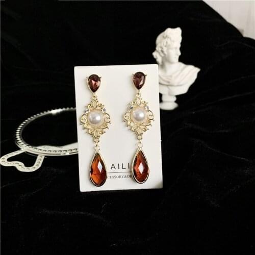 Baroque Vintage Hollow Metal Pearl Zircon Waterdrop Tassel Drop Earrings Palace Pendent Earrings for Women Girls kid Ear Jewelry