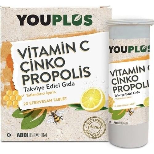 Youplus Vitamin C Zinc Propolis 20 Effervescent Tablets Fluo Cold Bronchitis Pharyngitis Mouth Wound Dental Treatment Hair Loss