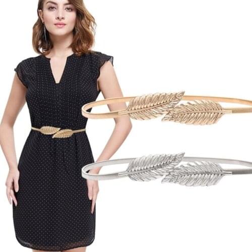 Womens Fashion Metal Golden Silver Leaves Chain Belt Waist Band Elasticity Waist Belt For Dress Skirt Bands Female