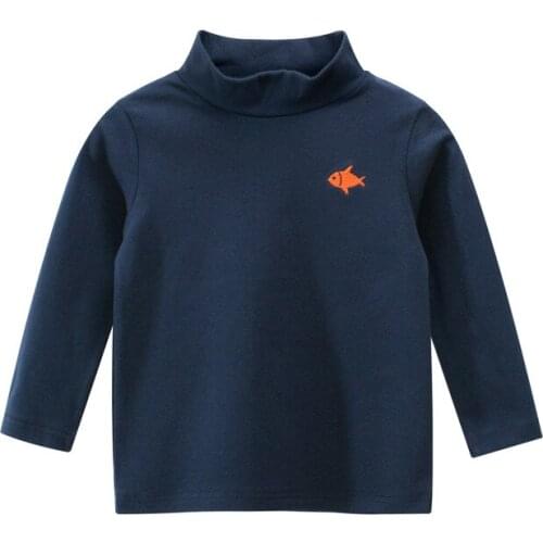 Baby boys girls winter long-sleeved bottoming shirt fish embroidery sweater high collar wild pullover comfort Costume