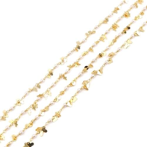 1 M Copper Link Chain Findings Copper & Acrylic Imitation Pearl Link Chain Findings Round Gold Color White 5x4mm For DIY Making