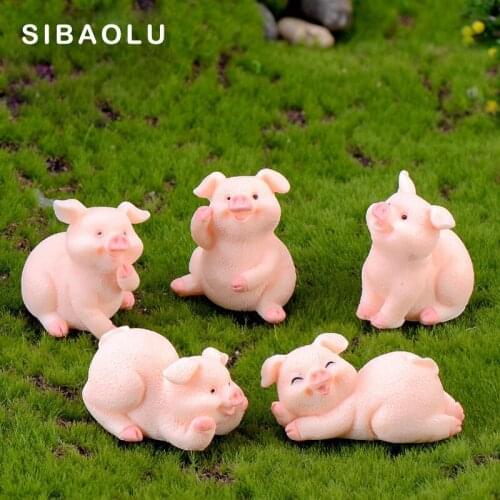 1pc Cute Pig Brothers Figures Piggie Model Miniature figurine wedding decoration doll fairy garden statue Home Gift Moss garden