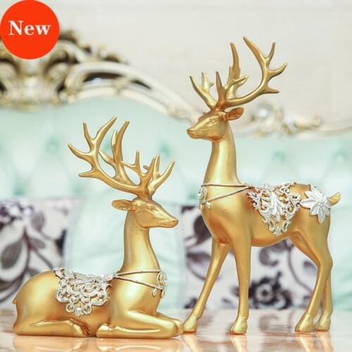 2Pcs European Style Resin Deer Figurine Statue Home Room Decor Crafts Sculpture Creative Gifts Modern Store Home Desktop Crafts
