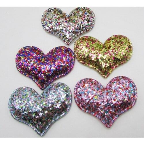 20PCS/lot Bling Gold Handmade Sequin Powder heart Crafts for garment accessories and Girl Hair Jewelry Decoration