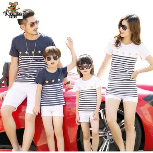 Family Look 2020 Father Son Daughter T-Shirt For Boy Girl Clothing Mother Dress Cotton Striped Family Matching Outfits