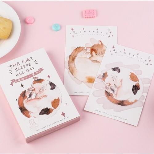 30 Pcs/Set Kawaii Cat Sleeping Postcard /Greeting Card/Message Card/Christmas And New Year Gift