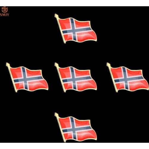 5PCS Euro National Emblem Badge Norwegian Paint Metal Gold Brooch World Cup Clothing Tie Lapel Pin Jewelry Collection