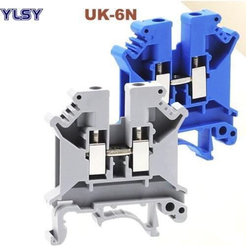 50Pcs Din Rail Universal Screw Terminal Blocks UK-6N Morsettiera Electrical Wire Terminals Block Connector Brass Bornier 57A