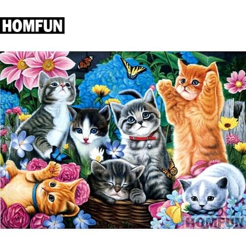 HOMFUN Full Square/Round Drill 5D DIY Diamond Painting "Cute cat" Embroidery Cross Stitch 5D Home Decor Gift A01774