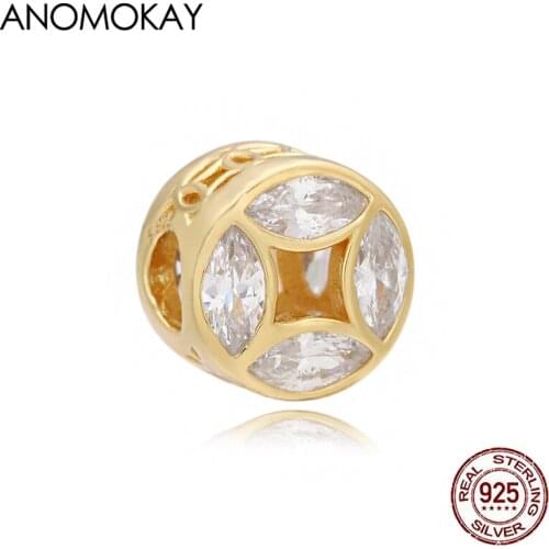 Anomokay New Arrivals White Crystal Wealth is Rolling In Gold Color Charm fit Bracelet 100% Sterling 925 Silver Beads for Diy