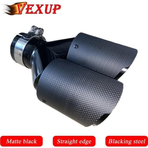 Car Accessories Matte Black Carbon Fiber Muffler Tip Double Exit Exhaust Pipe Tip Muffler Nozzle Decoration Universal Stainless