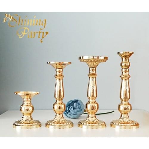 Shining Party Vintage Gold Metal Candle Holders, Table Centerpieces, Wedding Party Home Bar Christmas Decoration