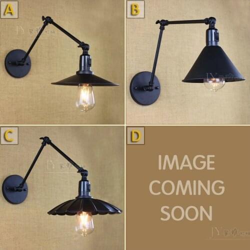 Loft retro Matte Black iron shade adjustable swing arm reading wall lamps Lights e27 / e26 sconce for workroom bedroom bar cafe